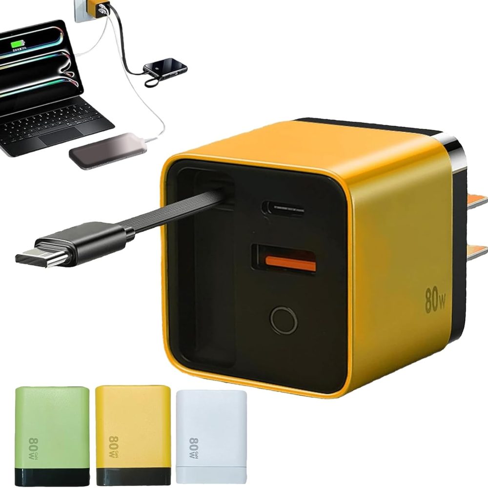 3 in 1 GaN Charger, Scalable 80w Max Fast Charger Module with Type C Cable and 2 USB Ports,Torbe 80 Watt All in One Retractable Phone Wall Plug for Phone and Laptops (#6)