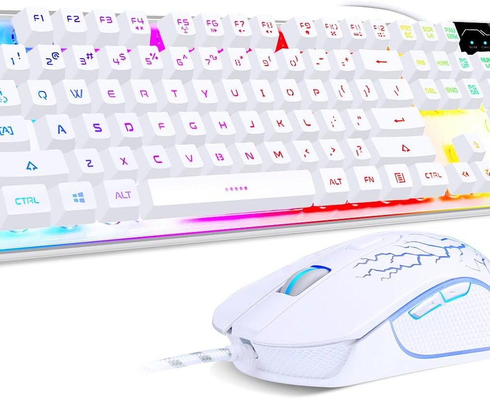 Gaming Keyboard and Mouse Combo, K1 RGB LED Backlit Keyboard with 104 Key for PC/Laptop(White)