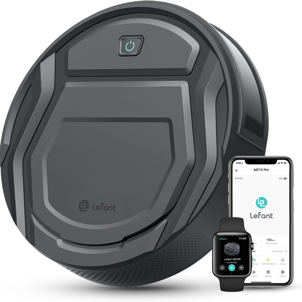 Lefant M210 Pro Robot Vacuum Cleaner,Super Thin,Powerful Suction,Quiet,Self-Charging Robotic Vacuum Cleaner,Cleans Hard Floors to Medium-Pile Carpets,120 Mins Runtime,APP/Voice/WiFi/Alexa Control,Grey